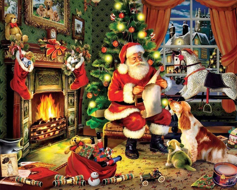 Père Noël Lisant des Lettres Broderie Diamant