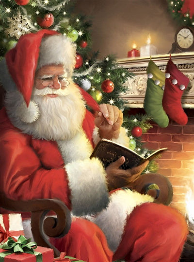 Père Noël Lisant la Bible Broderie Diamant