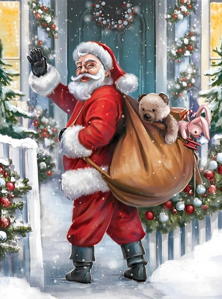 Père Noël Livrant des Cadeaux Broderie Diamant