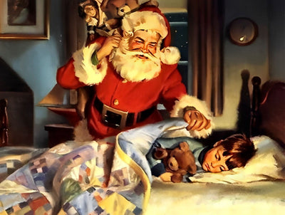 Père Noël Offrant des Cadeaux aux Enfants Broderie Diamant