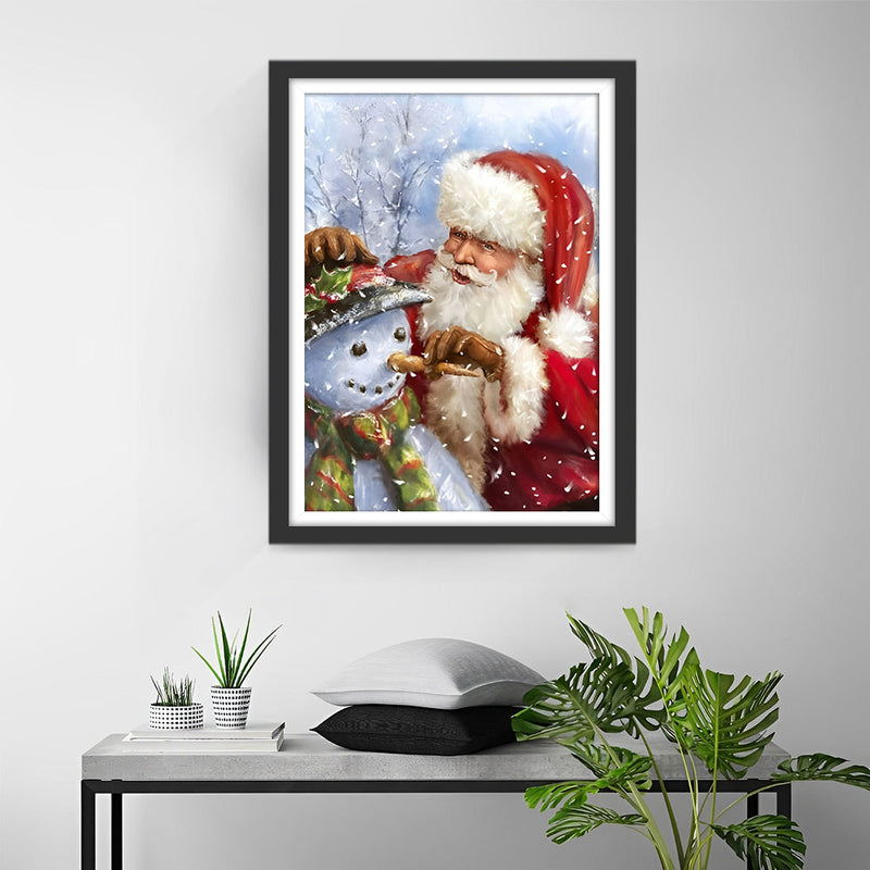 Père Noël et Cadeau Bleu Broderie Diamant