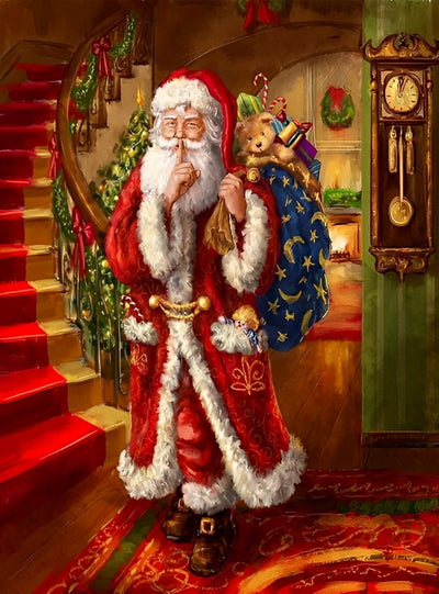 Père Noël Portant des Cadeaux Broderie Diamant