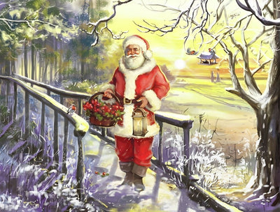 Père Noël Portant un Panier Broderie Diamant