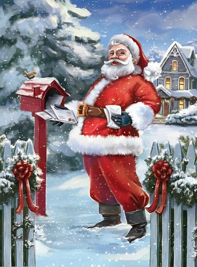 Père Noël Prenant la Lettre Broderie Diamant