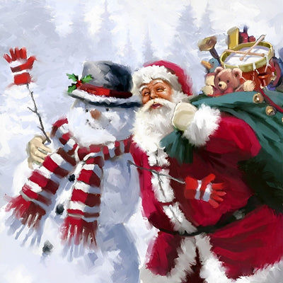 Père Noël Prenant une Photo avec le Bonhomme de Neige Broderie Diamant