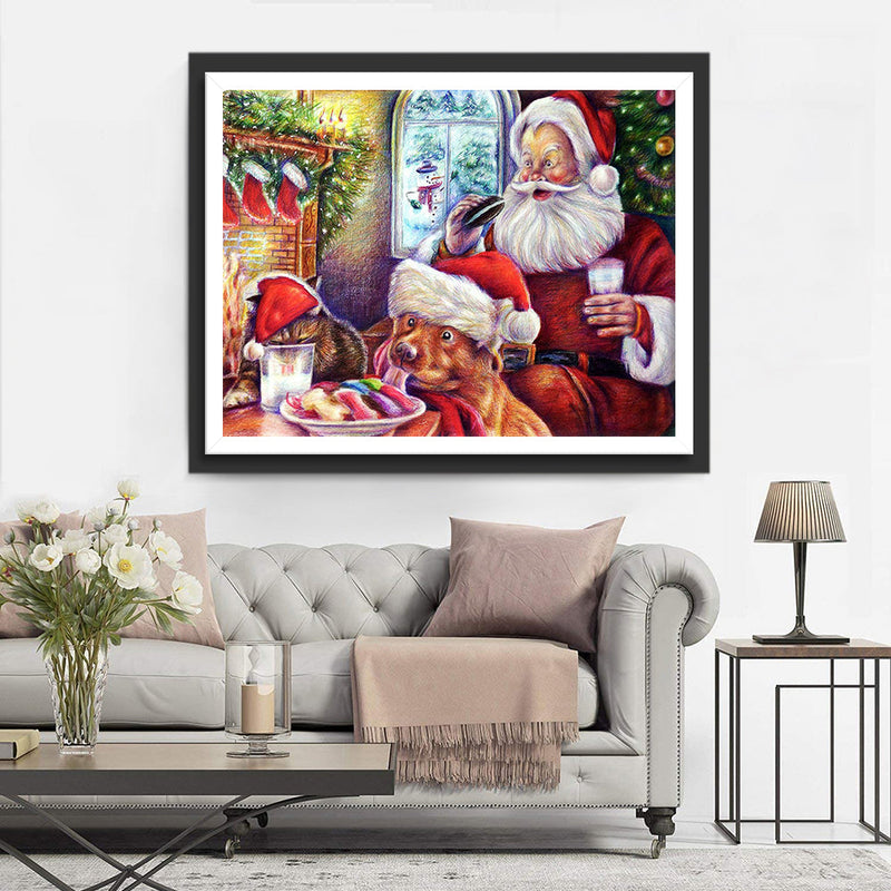 Père Noël Prendant son Petit Déjeuner Broderie Diamant