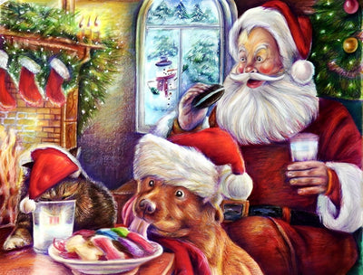 Père Noël Prendant son Petit Déjeuner Broderie Diamant