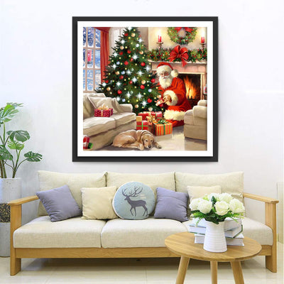 Père Noël Préparant les Cadeaux Broderie Diamant