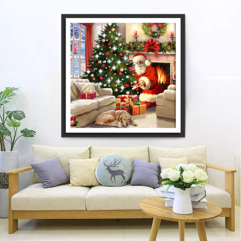 Père Noël Préparant les Cadeaux Broderie Diamant