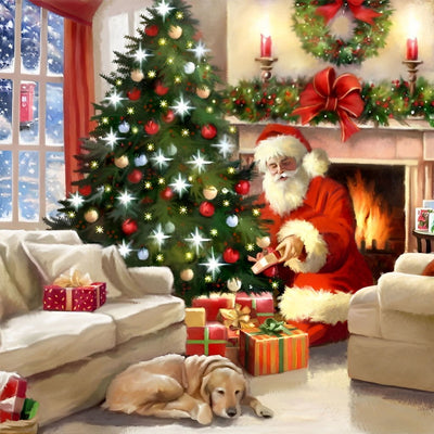 Père Noël Préparant les Cadeaux Broderie Diamant
