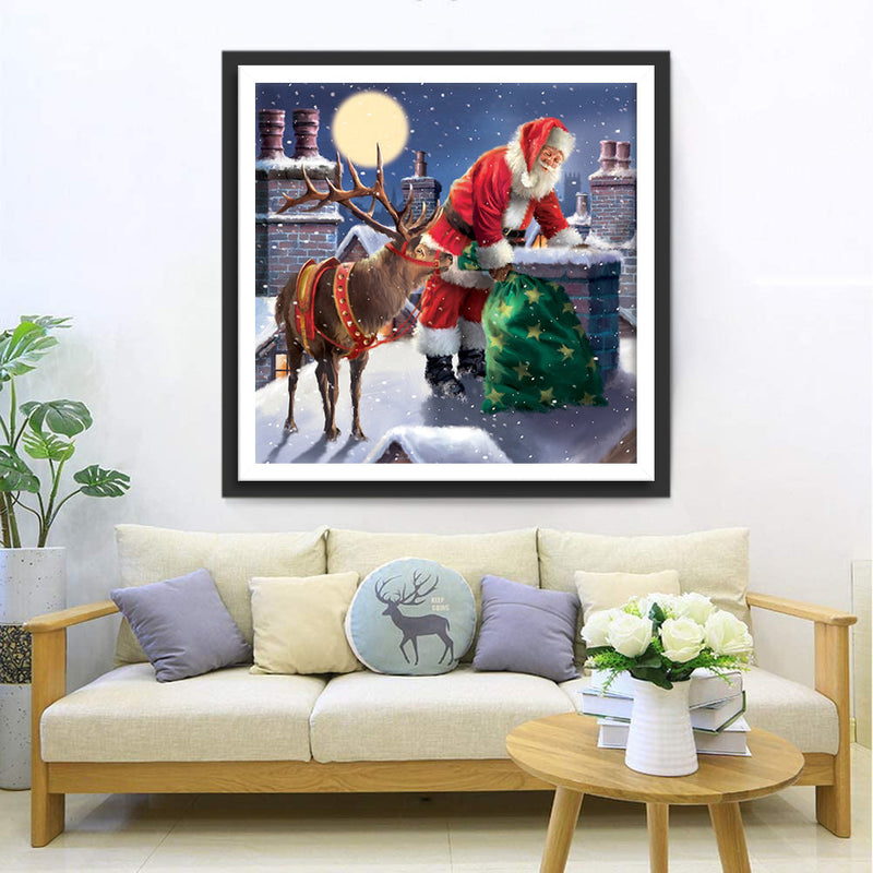 Père Noël près de la Cheminée Broderie Diamant
