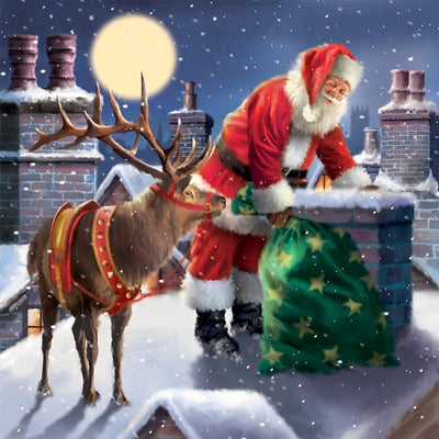 Père Noël près de la Cheminée Broderie Diamant