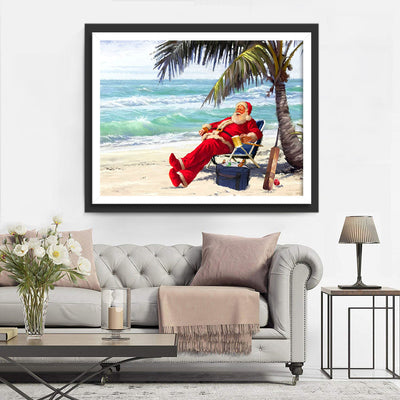 Père Noël sur la Plage Broderie Diamant