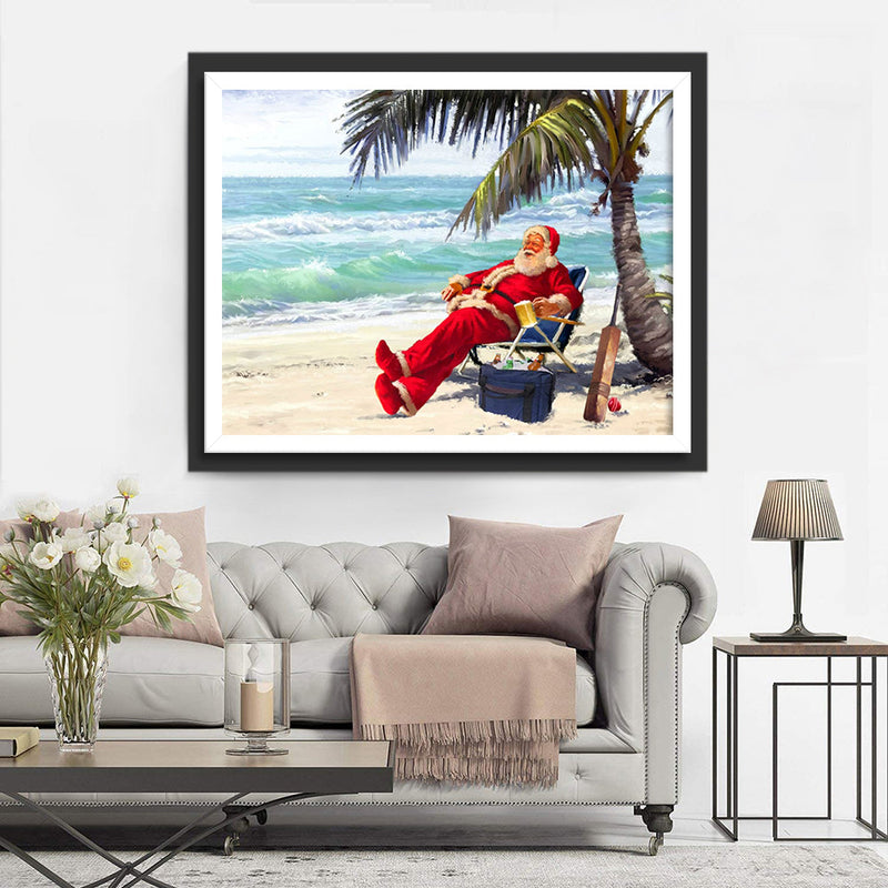 Père Noël sur la Plage Broderie Diamant
