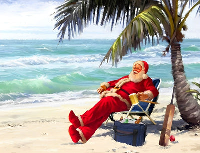 Père Noël sur la Plage Broderie Diamant