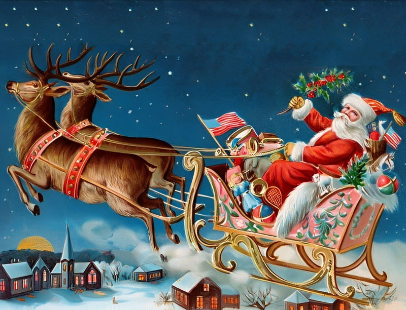 Père Noël sur un Traîneau Broderie Diamant