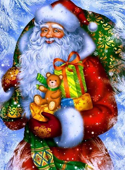 Père Noël Tenant des Cadeaux Broderie Diamant