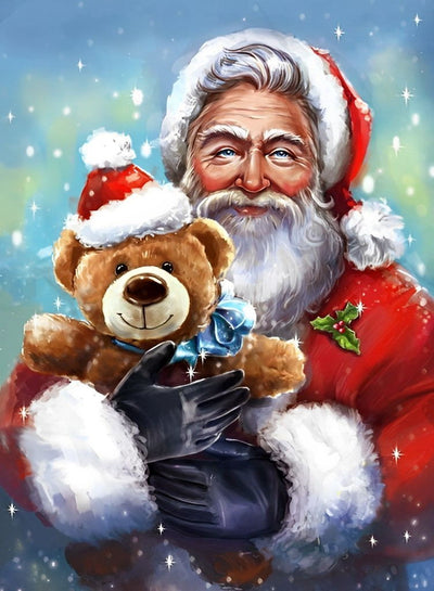 Père Noël Tenant une Poupée d’Ours Broderie Diamant