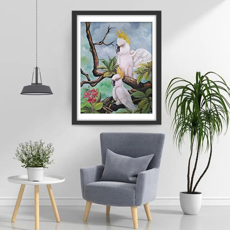 Perroquets avec des Plumes Jaunes sue la Tête Broderie Diamant