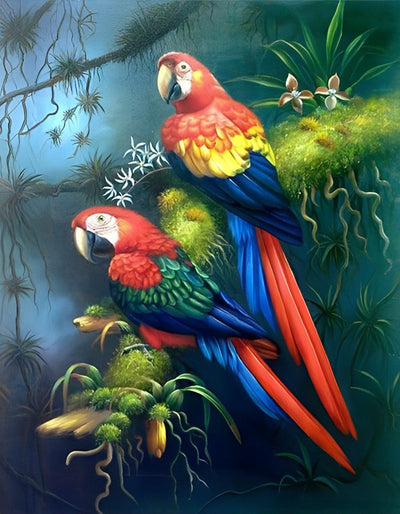 Perroquets Colorés Broderie Diamant