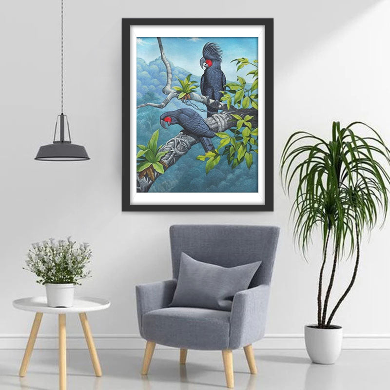 Perroquets Noirs Broderie Diamant