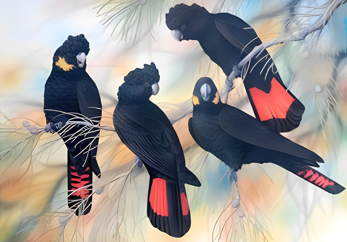 Perroquets Noirs et Rouges Broderie Diamant