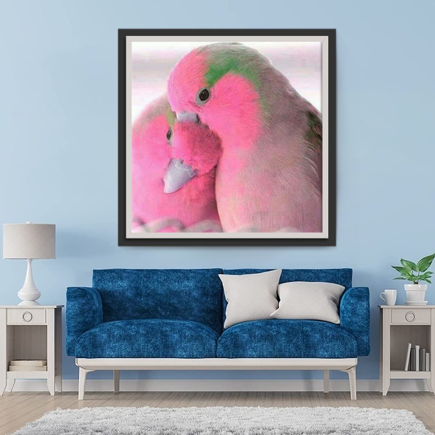 Perroquets Roses Blottis Broderie Diamant