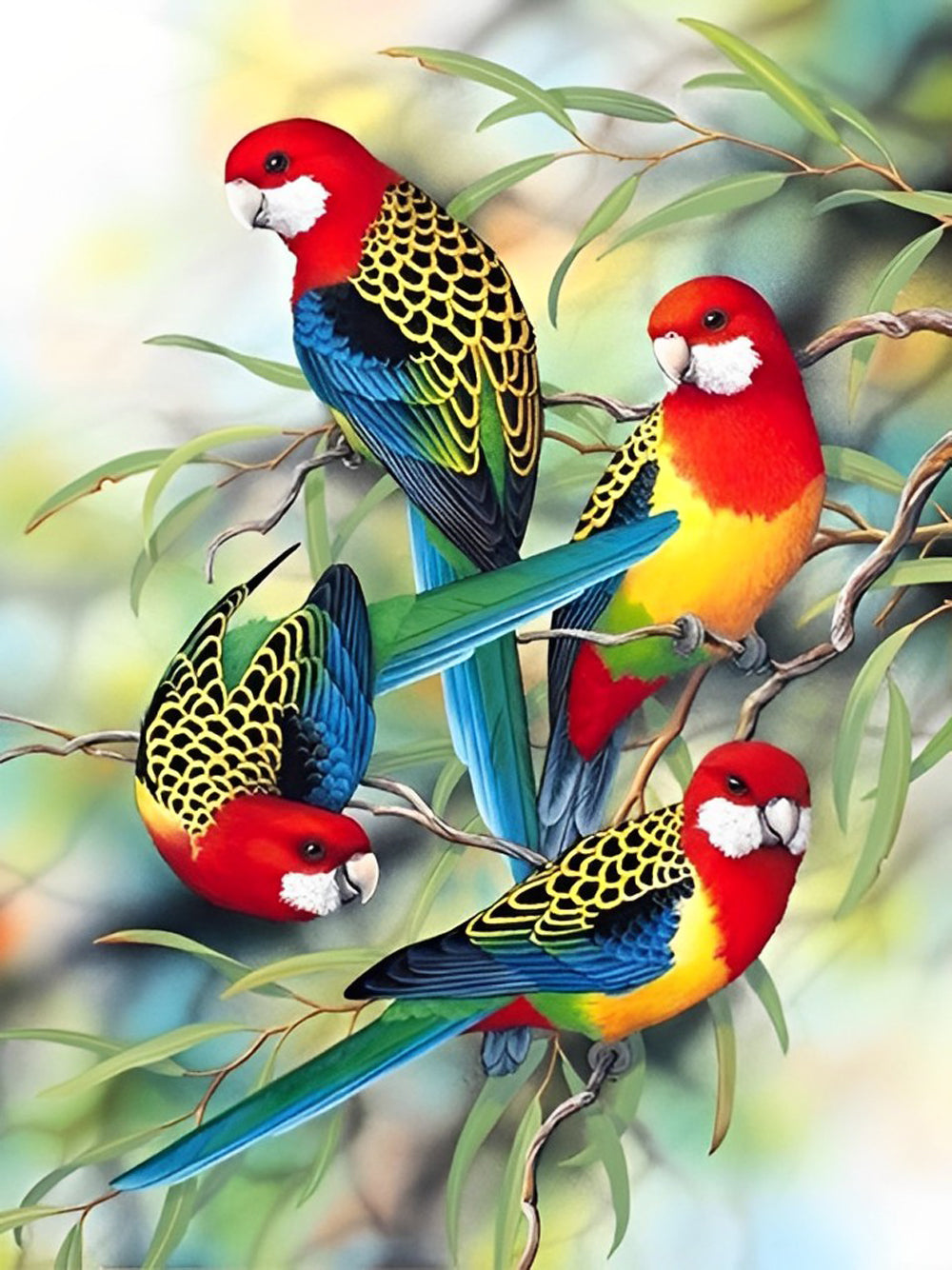 Perruches Jouant Broderie Diamant