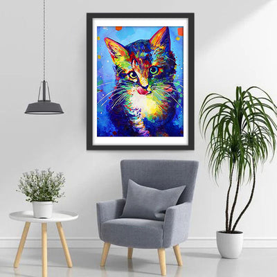 Petit Chat Gourmand en Couleurs Broderie Diamant