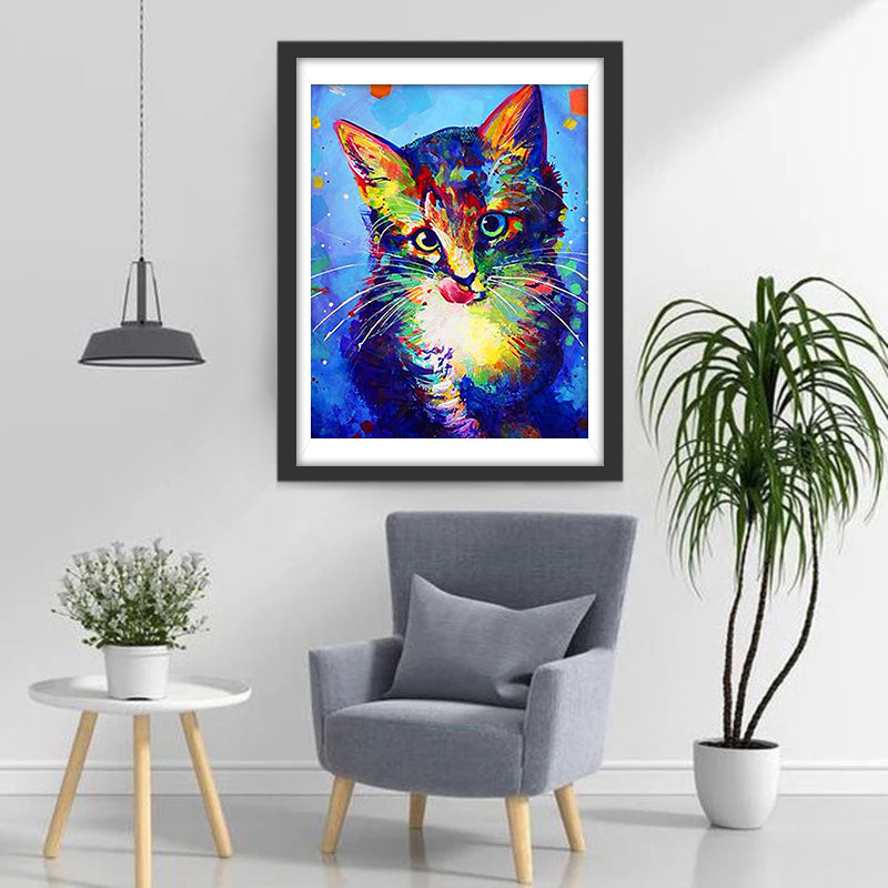 Petit Chat Gourmand en Couleurs Broderie Diamant