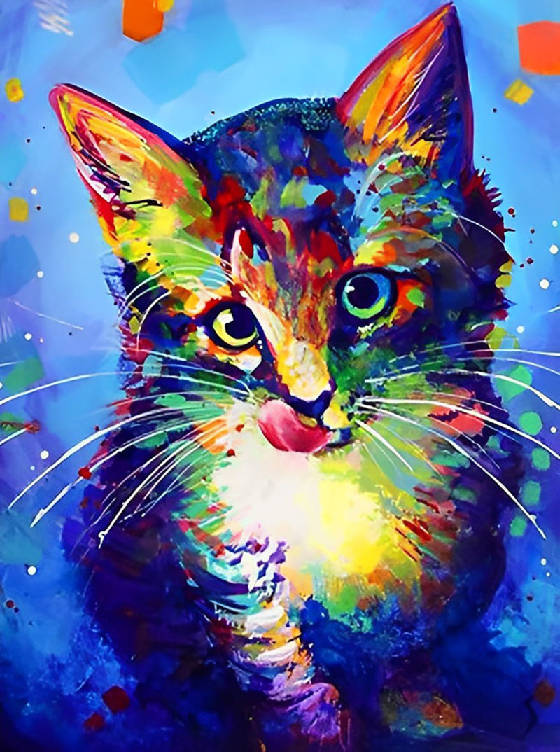 Petit Chat Gourmand en Couleurs Broderie Diamant
