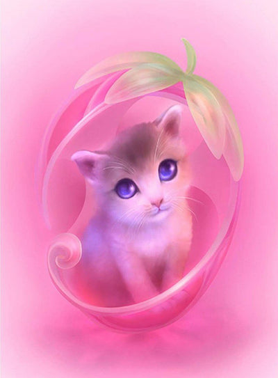 Petit Chaton Pêche Broderie Diamant