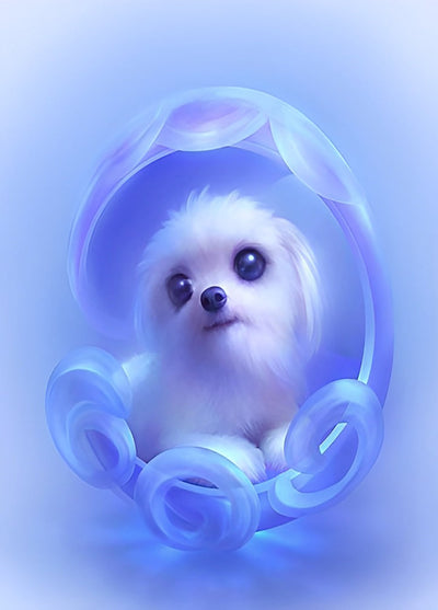 Petit Chien Blanc Fantastique Broderie Diamant