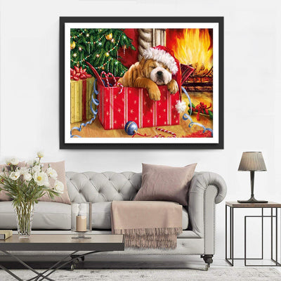 Petit Chien Cadeau Endormi Broderie Diamant