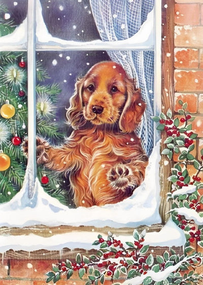 Petit Chien Près de la Fenêtre Broderie Diamant