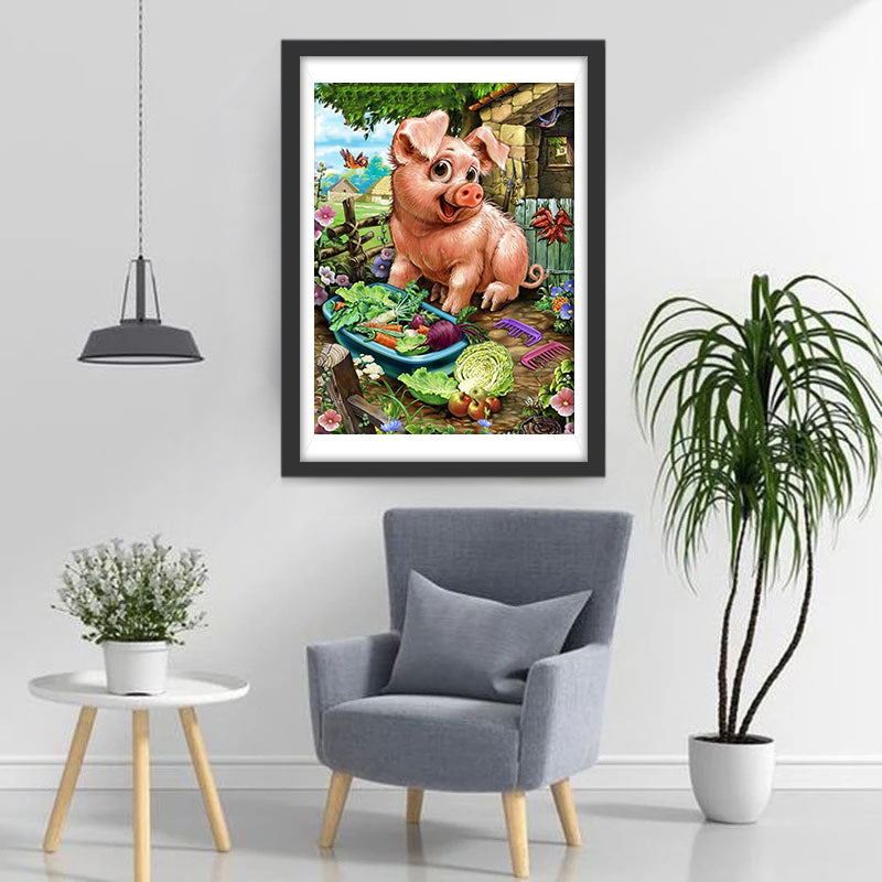 Petit Cochon et Légumes Broderie Diamant
