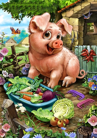 Petit Cochon et Légumes Broderie Diamant