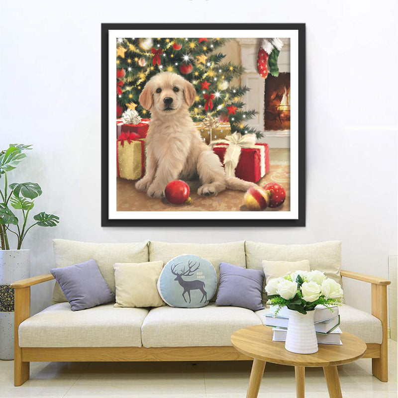 Petit Golden Retriever de Noël Broderie Diamant
