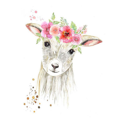 Petit Mouton Blanc avec une Couronne des Fleurs Broderie Diamant