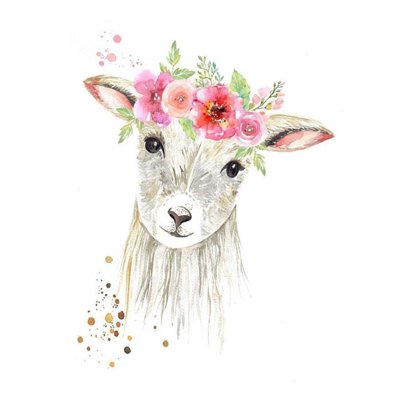 Petit Mouton Blanc avec une Couronne des Fleurs Broderie Diamant