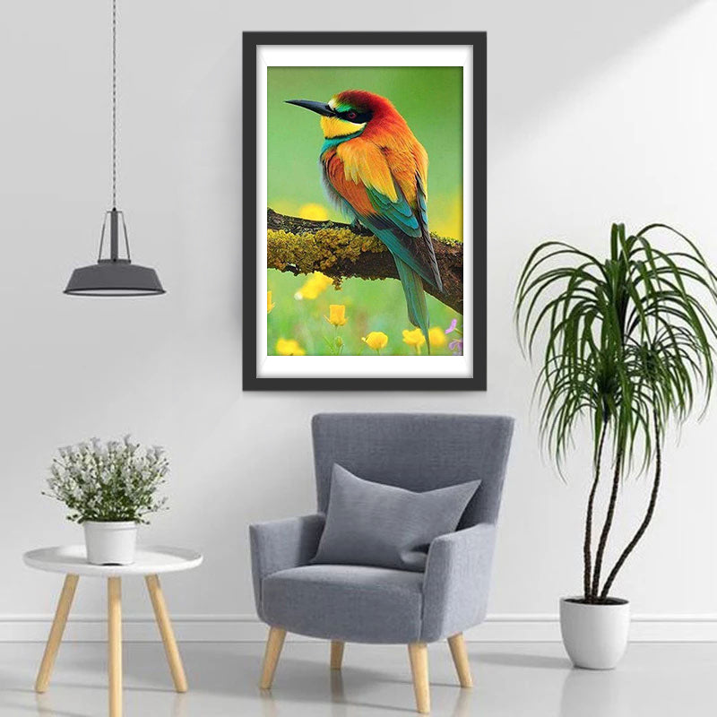 Petit Oiseau Roux et Vert Broderie Diamant
