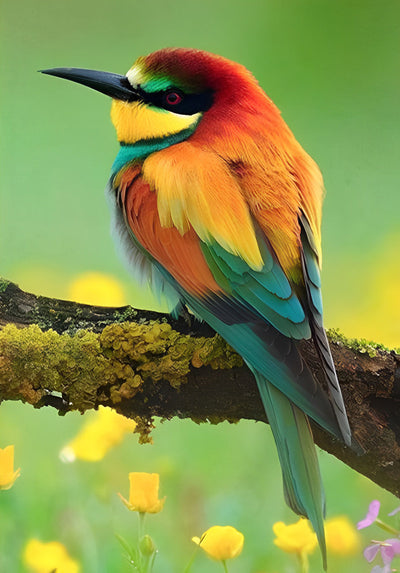 Petit Oiseau Roux et Vert Broderie Diamant