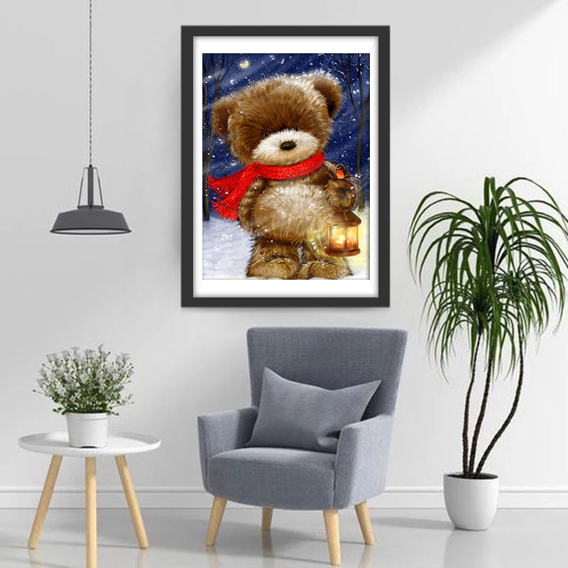 Petit Ours avec Foulard Rouge Broderie Diamant