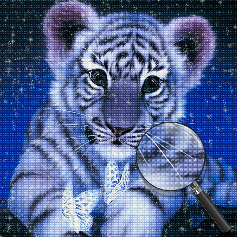 Petit Tigre Blanc et des Papillons Blancs Broderie Diamant