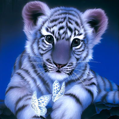 Petit Tigre Blanc et des Papillons Blancs Broderie Diamant