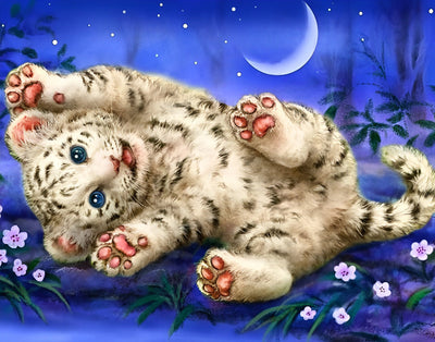 Petit Tigre Blanc Jouant Broderie Diamant