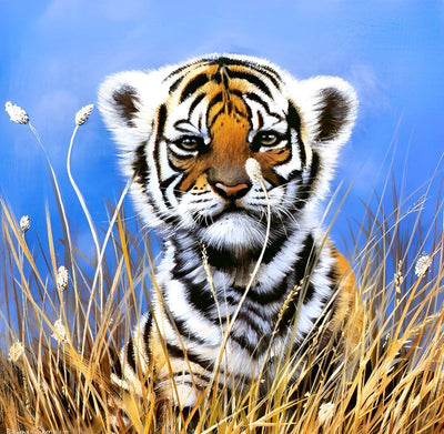 Petit Tigre dans les Herbes Séchées Broderie Diamant