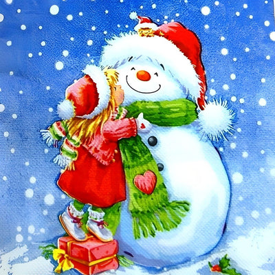 Petite Fille Embrassant le Bonhomme de Neige Broderie Diamant
