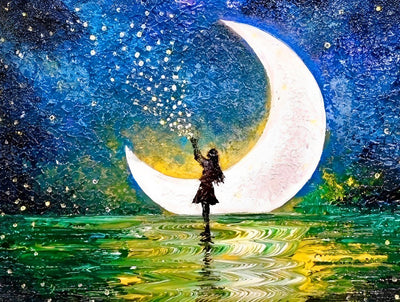Petite Fille et la Nuit Etoilée Broderie Diamant