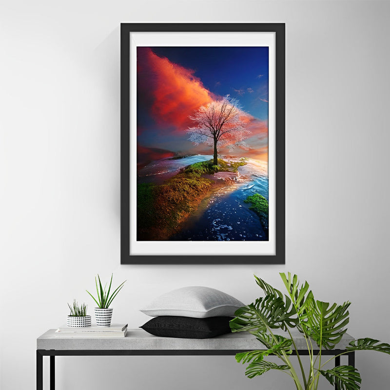 Petite île et Arbre Broderie Diamant
